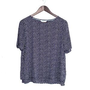 Boden Polka Dot Navy Top Short Sleeve Loose Fit Office Casual Size 8